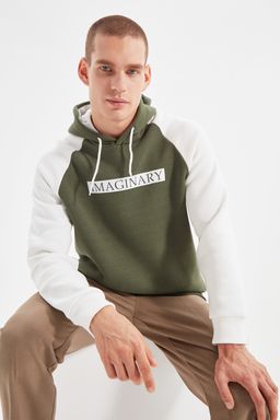 TRENDYOL MAN Haki Regular/Normal Kesim Slogan Bask?l? Ici Polar/S?cak Tutan Sweatshirt TMNAW22SW0042
