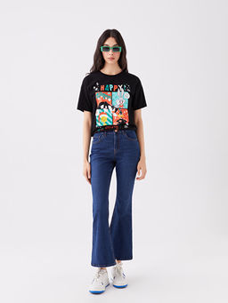 Bisiklet Yaka Y?lba?? Temal? Bugs Bunny Bask?l? K?sa Kollu Kad?n Ti??rt - Waikiki фото 3