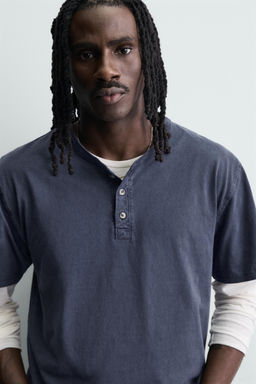 CAMISETA LAVADA CUELLO PANADERO / Marino - Zara фото 5