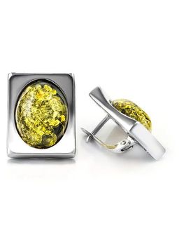 Стильные серьги Фиджи крупные из серебра с натуральным янтарём зелёного цвета - Амберхолл фото 4