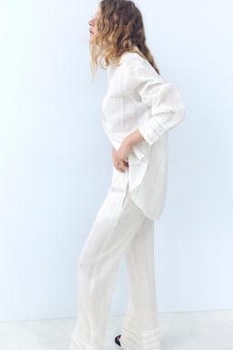 STRIPED 100% LINEN TROUSERS - Zara фото 3
