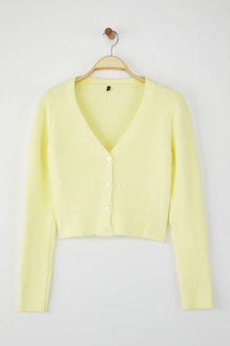 Wardrobe Essentials Sar? Crop Dugme Detayl? Yumusak Dokulu V Yaka Yunlu Triko H?rka TWOAW26HI00013