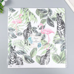 Цена за 5 шт. Бумага для скрапбукинга двусторонняя «Попугаи, фламинго и зебры», плотность 180 г, 30.5×32 см