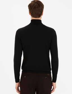 Черный базовый вязаный свитер с водолазкой узкого кроя - Cacharel фото 9