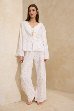 Beyaz-Cok Renkli Bask?l? Muslin Dokuma Pijama Tak?m? THMSS26PT00005 - Trendyolmilla фото 2