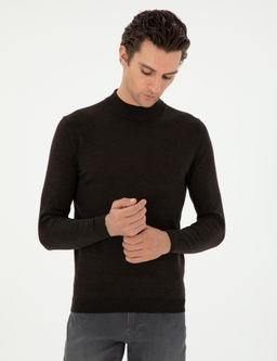 Koyu Ye_il Slim Fit Ka_mir _pek Kar___ml_ _eyrek Bal_k__ Yaka Triko Kazak