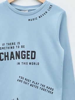 Bisiklet Yaka Bask?l? Uzun Kollu Pamuklu Erkek ?ocuk Ti??rt - Waikiki фото 3