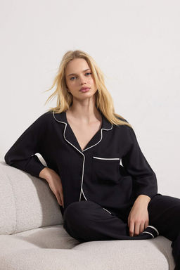 Siyah Biyeli Viskon Dokuma Pijama Tak?m? THMAW21PT0292