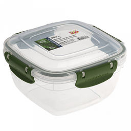 Контейнер для продуктов пластмассовый Мастер 0,9л, 14,3х14,3х8см, квадратный, с клипсами, воздухонепроницаемый (герметичный), съемный силиконовый уплотнитель, подходит для СВЧ, цвета микс (Россия)