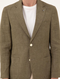 Льняная куртка приталенного кроя цвета хаки - Cacharel фото 6