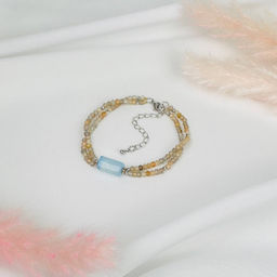 Браслет двойной из Лунного камня и Аквамарина 16 см + - Радуга самоцветов фото 2