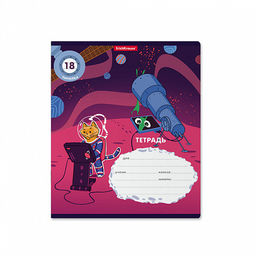 Цена за 10 шт. Тетрадь школьная ученическая ErichKrause Коты в космосе, 18 листов, линейка (в плёнке по 10 шт.)_MIX-PACK фото 4