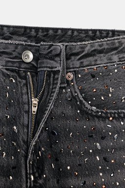 TRF LOW-RISE RHINESTONE STRAIGHT JEANS - Zara фото 3
