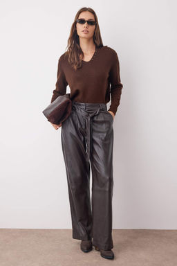 Kahverengi Yumusak Dokulu Genis Kal?p Triko Kazak TWOAW26KZ00147 - Trendyolmilla фото 2