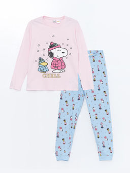 Bisiklet Yaka Snoopy Bask?l? K?z ?ocuk Pijama Tak?m?