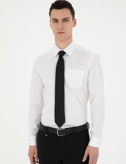 Beyaz %100 Pamuk Parlak Saten Regular Fit Uzun Kollu Basic G_mlek