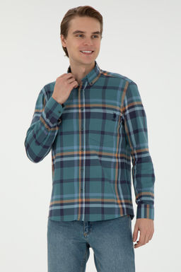 Мужская темно-зеленая рубашка с длинным рукавом Неожиданная скидка в корзине