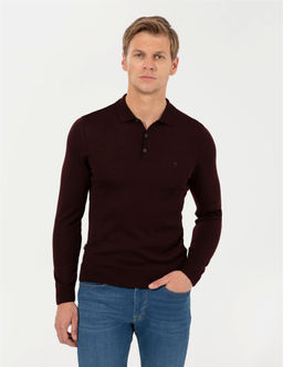 Bordo Regular Fit Polo Yaka Y_n Kar___ml_ Basic Triko Kazak - Pierre cardin фото 2