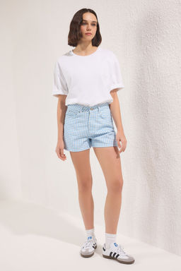 Trendyolmilla Mavi Potikareli Yuksek Bel City Boy Denim Sort TWOSS25SR00219  фото 2