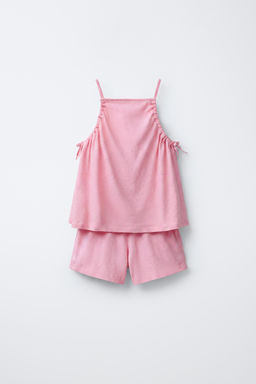 CONJUNTO TOP Y BERMUDA CON ALGOD?N Y LINO / Rosa medio