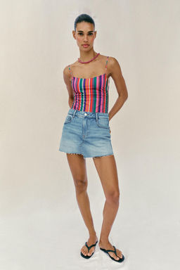 FALDA PANTAL?N Z1975 DENIM BAJO SIN COSTURAS / Azul medio