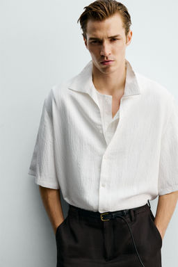 CAMISA BOXY FIT JACQUARD RAYAS / Blanco - Zara фото 5