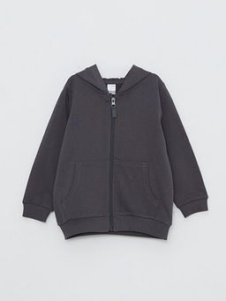 Kap??onlu Uzun Kol Basic Erkek Bebek Fermuarl? Sweatshirt