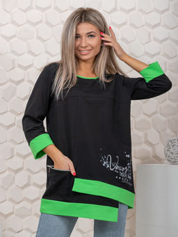 853 Туника "черный/салатовый"