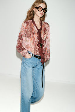 PRINTED BLOUSE WITH BOW - Zara фото 11