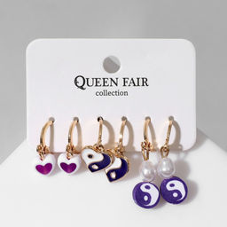 Набор серьги 3 пары Тинейдж, цвет бело-фиолетовый в золоте