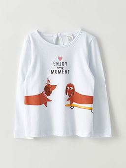 Bisiklet Yaka Uzun Kollu Bask?l? K?z Bebek Ti??rt