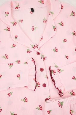Pembe Cicekli F?rf?r ve Baby Overloklu Burumcuk Dokulu Orme Pijama Tak?m? THMSS26PT00017 - Trendyolmilla фото 14