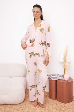 Trendyolmilla Lacivert Kaplan Desenli Viskon Dokuma Pijama Tak?m? THMAW25PT00036  фото 15