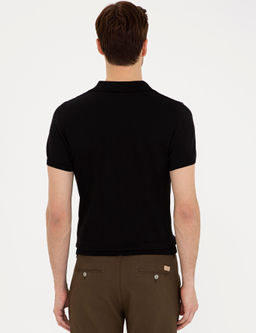 Черный трикотажный свитер приталенного кроя с воротником-поло - Cacharel фото 8