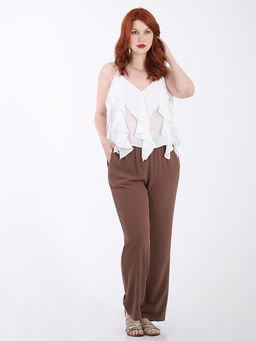 Брюки палаццо из жатки на резинке - Almond фото 31