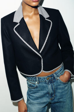 BLAZER CORTA COMBINADA CUADRO VICHY / Marino - Zara фото 4