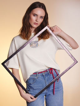 Футболка женская кремовая с принтом из коллекции Art U Wear молочный +печать3 112862