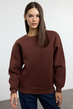 TRENDYOLMILLA Siyah Kal?n Ici Polarl? Regular/Normal Kal?p Bisiklet Yaka Basic Orme Sweatshirt TWOAW24SW00101  фото 21