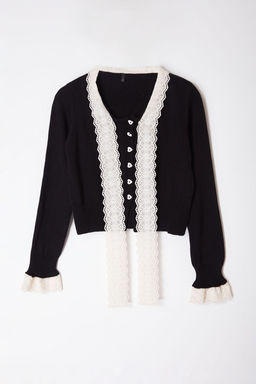 Siyah Crop Dantel Garnili Kurdele/Fiyonk Detayl? Triko H?rka TWOAW25HI00251