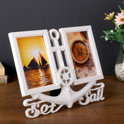 Фоторамка-коллаж на 2 фото 10×15 см «Якорь», пластик, мультирамка, белая, 23×29 см