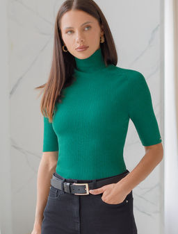 Водолазка тонкой вязки в рубчик из хлопка с нейлоном - Vilatte фото 2