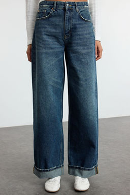 Koyu Mavi Katl? Paca Normal Bel Loose Baggy Jeans TWOSS25JE00001