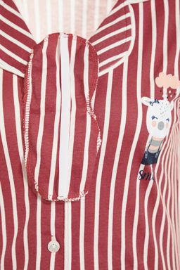 Trendyolmilla Pembe Cizgili Hayvan Bask?l? Gomlek-Pantolon Orme Pijama Tak?m? THMSS21PT0878