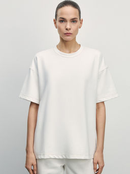 Футболка из плотного хлопка с контрастными швами / Zarina  фото 3