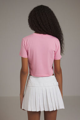 TRENDYOLMILLA Pembe Fiyonk Detayl? Crop K?sa Kollu Orme T-Shirt TWOSS24TS00248 фото 21