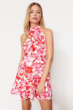 TRENDYOLMILLA Lacivert Desenli Halter Yaka A Kesim Saten Mini Dokuma Elbise TWOSS20EL2490  фото 3