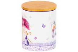 Банка д/хранения 650 мл 10*10*12,5 см "Лаванда" с деревянной крышкой с силик.уплотн. NEW BONE CHINA