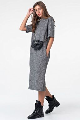 Платье миди из футера серый меланж - Fly фото 12