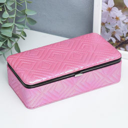 Шкатулка кожзам для украшений Узор из ромбов. Розовый перламутр 6х9,8х18,5 см