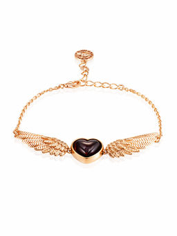Изысканный позолоченный браслет Сердце с натуральным вишнёвым янтарём